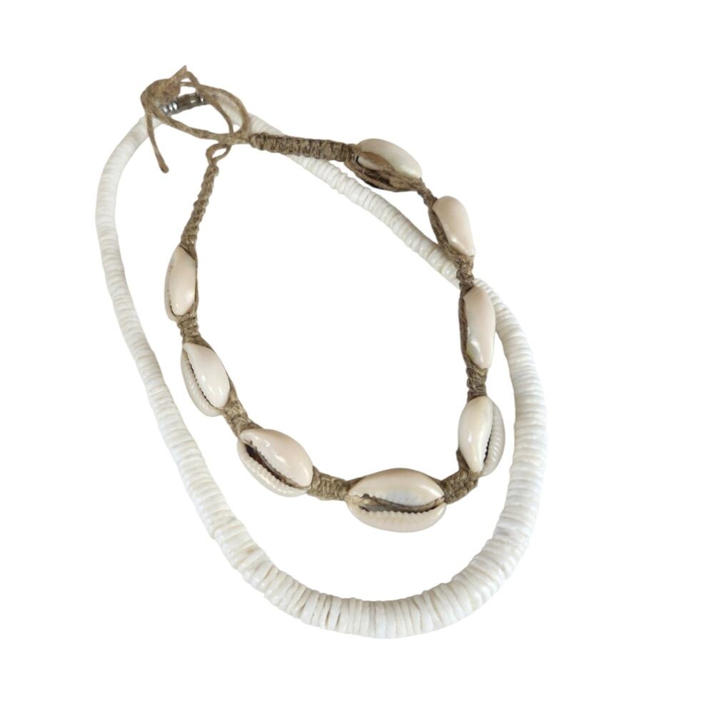 Y2K Vintage Shell Choker Necklaces Set Lot 2 Beach Surfer 2000s Summer Hawaiian